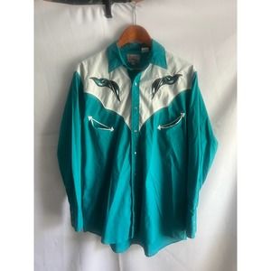 Vintage 90s embroidered Ely Diamond Snap Button Shirt, Size Large, Embroidered